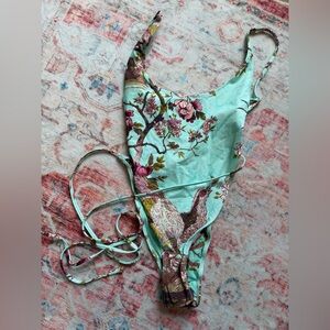 Roberto Cavalli Aqua and Pink Floral Swimsuit